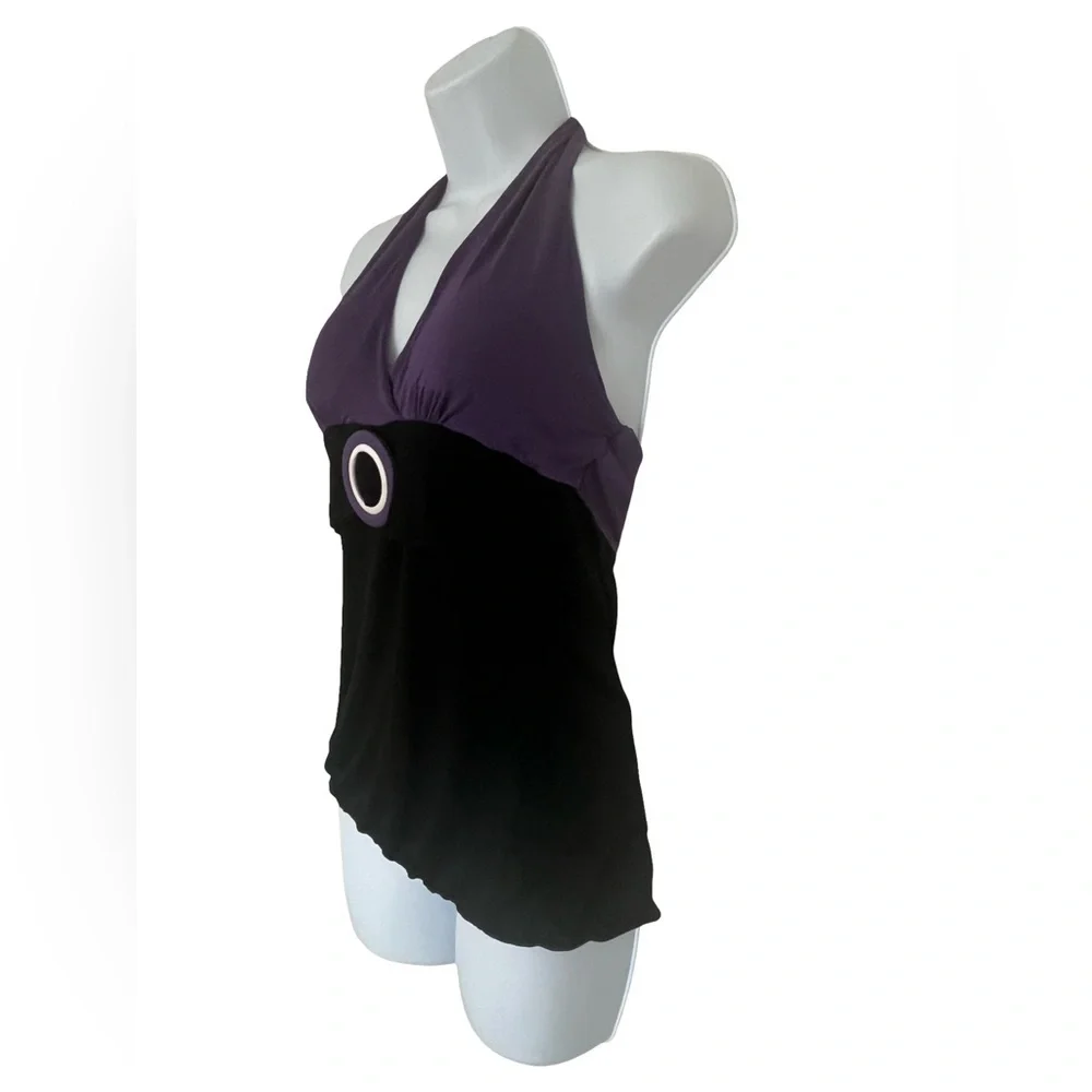 Blue Impus Purple and Black Halter Tank w/ belt buckle Top. Size L. - Picture 2 of 7